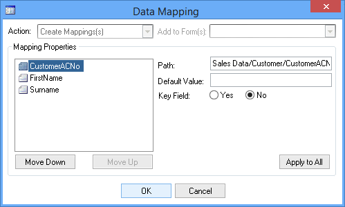 Picture showing Data Mapping dialog box with multiple items.